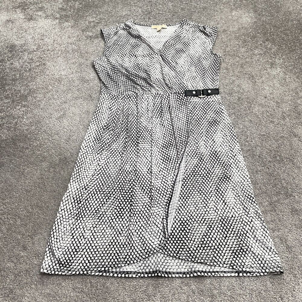 Michael Kors Animal Print Wrap Dress Womens Medium Black White Snake Knee High